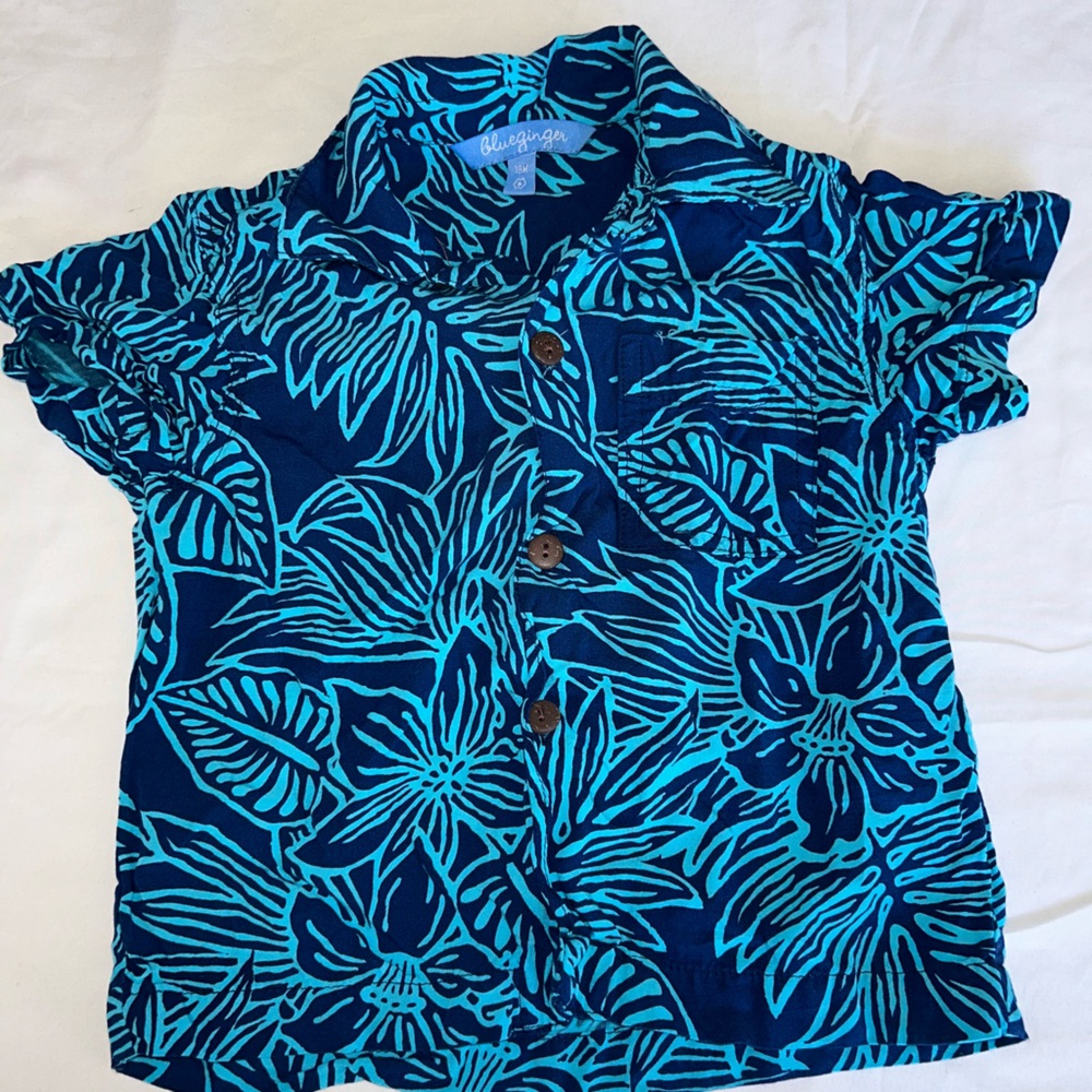 Blue and Black Tropical Button Down Shirt